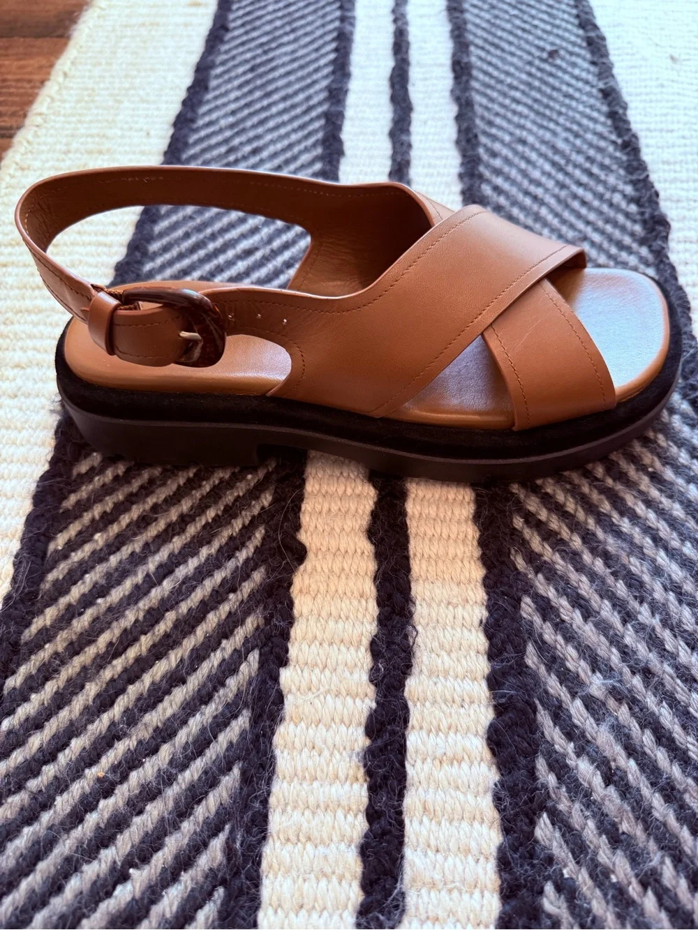 Vince Tan Leather Crisscross Slingback Sandals - Picture 2 of 8